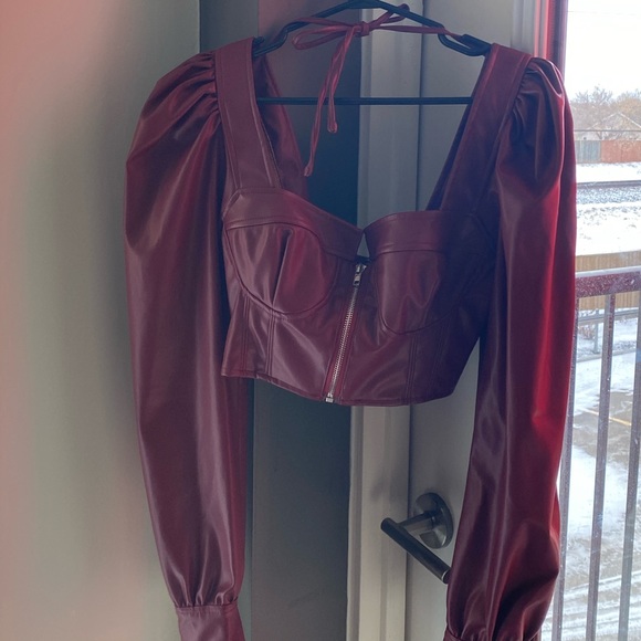 Fashionnova Burgundy faux leather top - Picture 2 of 4